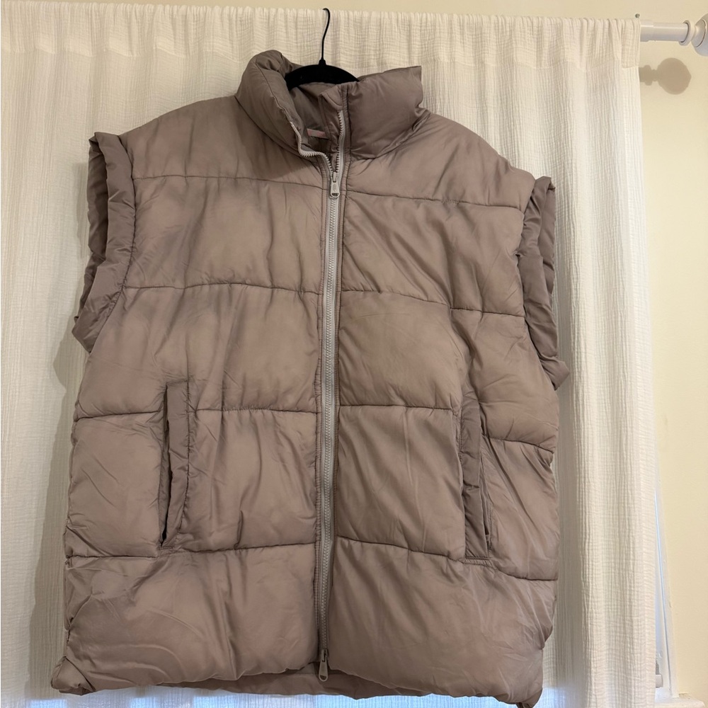 FP Movement by Free People Quilted Sleeveless Puffer Vest in Taupe